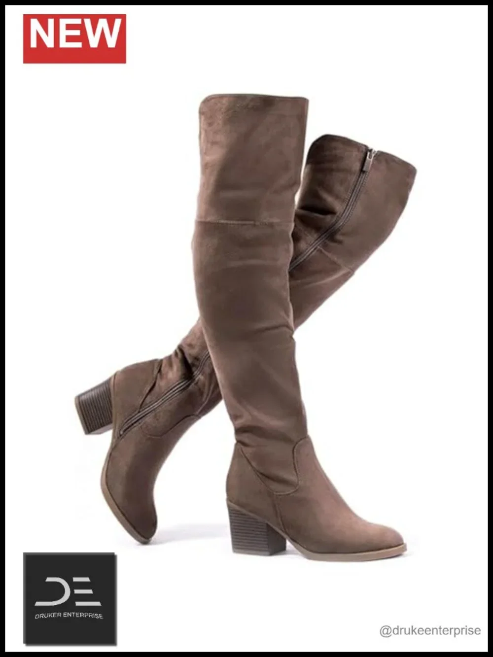 Women's Over the Knee Boots Faux Suede Block Heel Side Zip